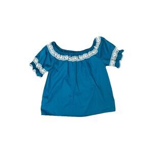 Vintage Blue Teal Partner Please by Malco Modes Square Dance Top Size Large